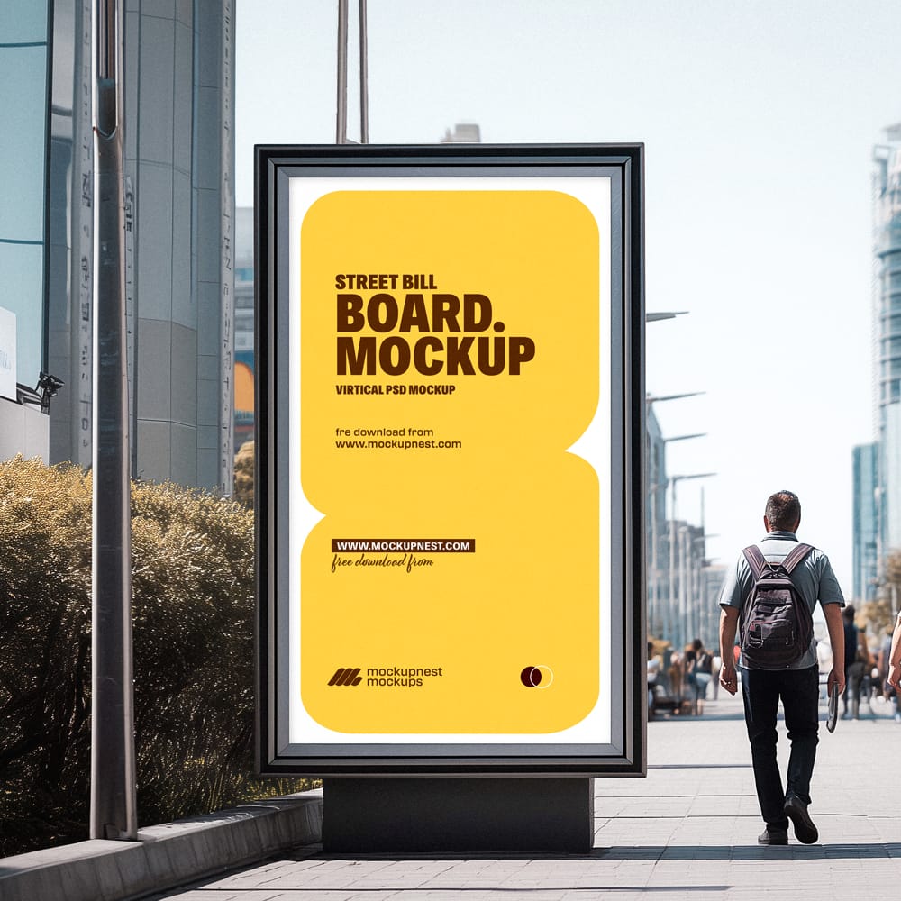 Free Vertical Street Billboard Mockup PSD