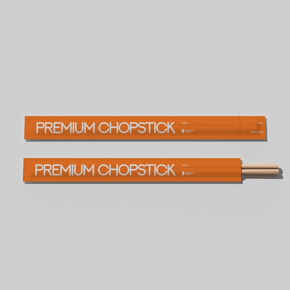 Free Wood Chopstick Paper Packaging Mockup PSD