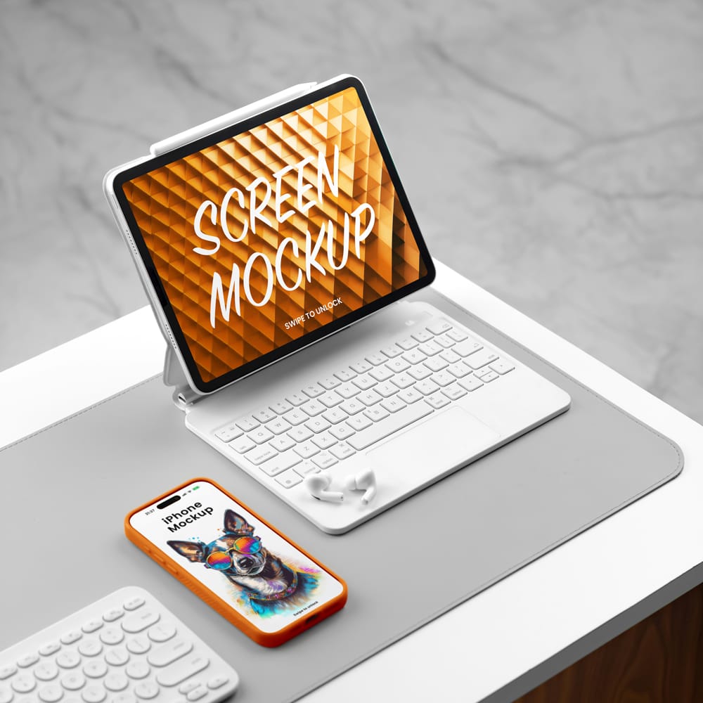 Free iPhone with iPad Mockup PSD
