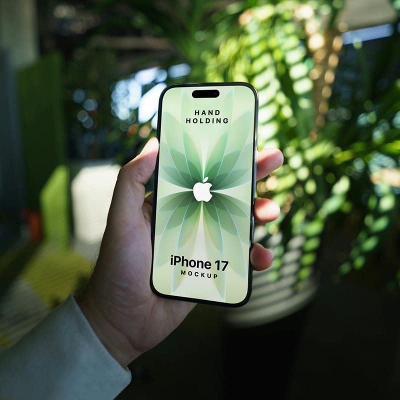 Hand Holding iPhone 17 Mockup PSD