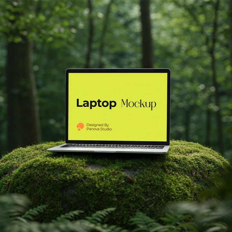 Laptop in Forest Mockup PSD