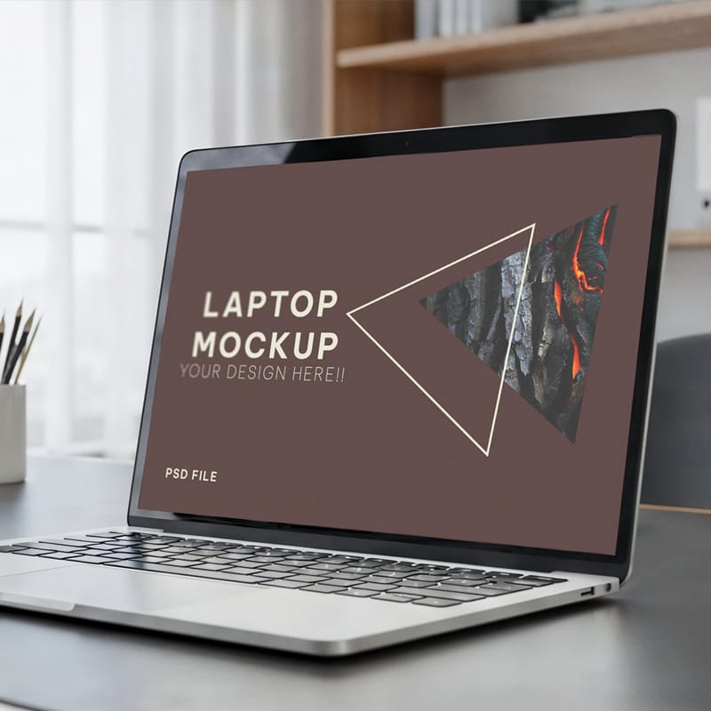 Laptop on Modern Office Desk Mockup PSD