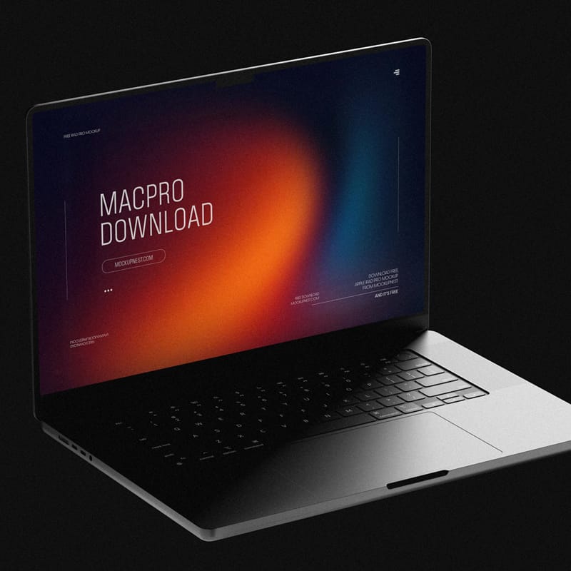 Macbook Mockup in Dark Studio Scene PSD