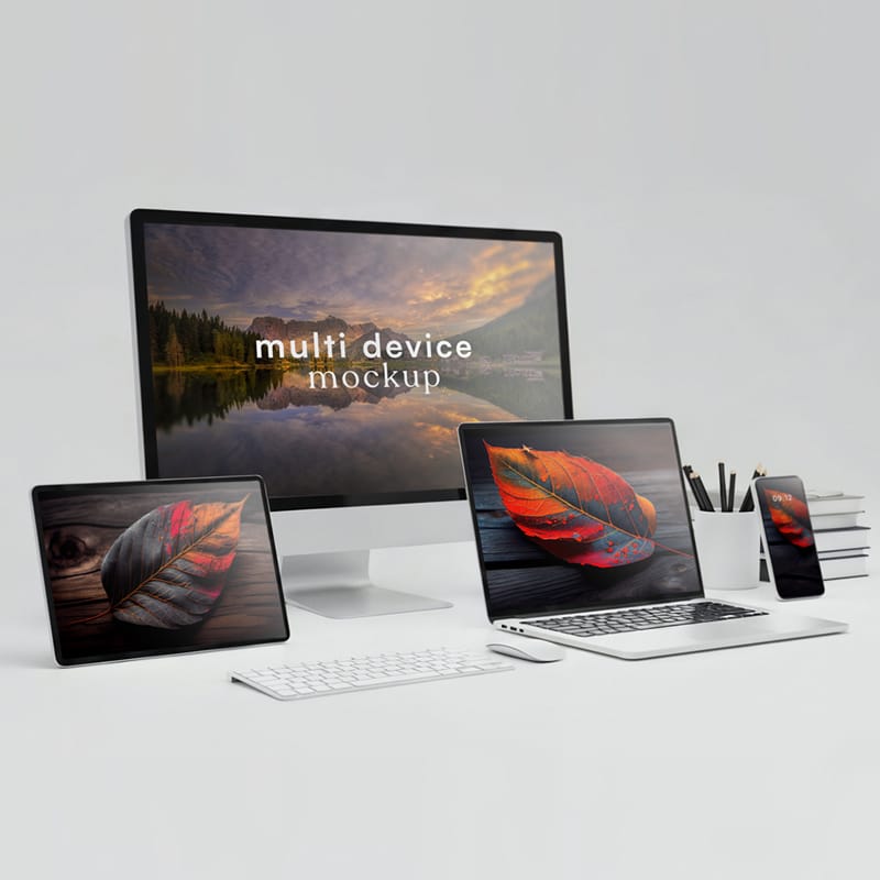 Multi Device Workspace Mockup PSD