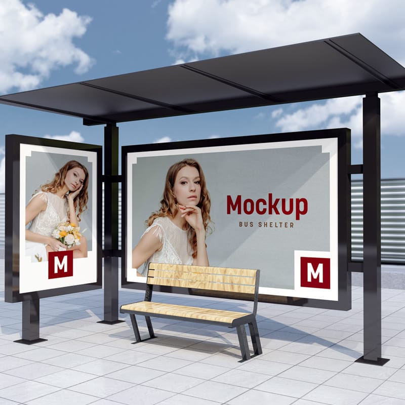Mupi Bus Shelter Advertising Mockup PSD
