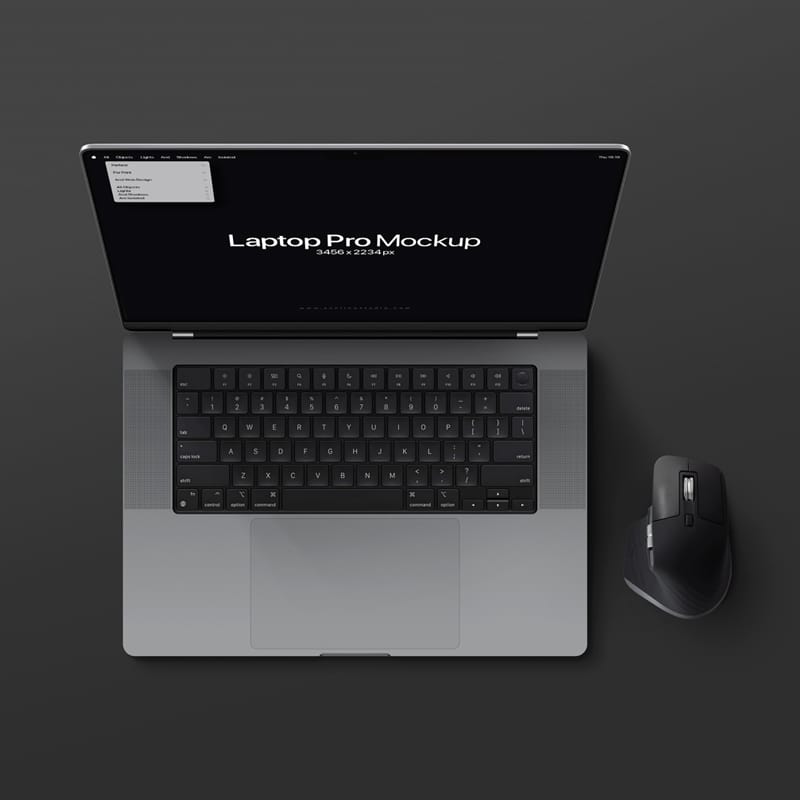 Realistic Laptop Mockup on Dark Background PSD