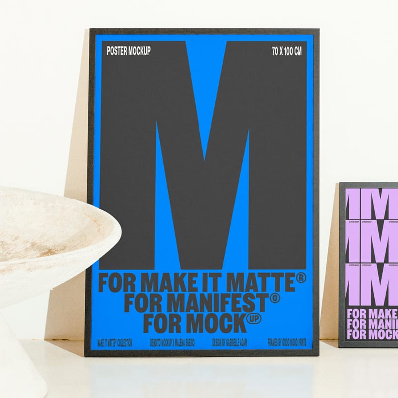 Realistic Matte Poster Frame Mockup Template PSD