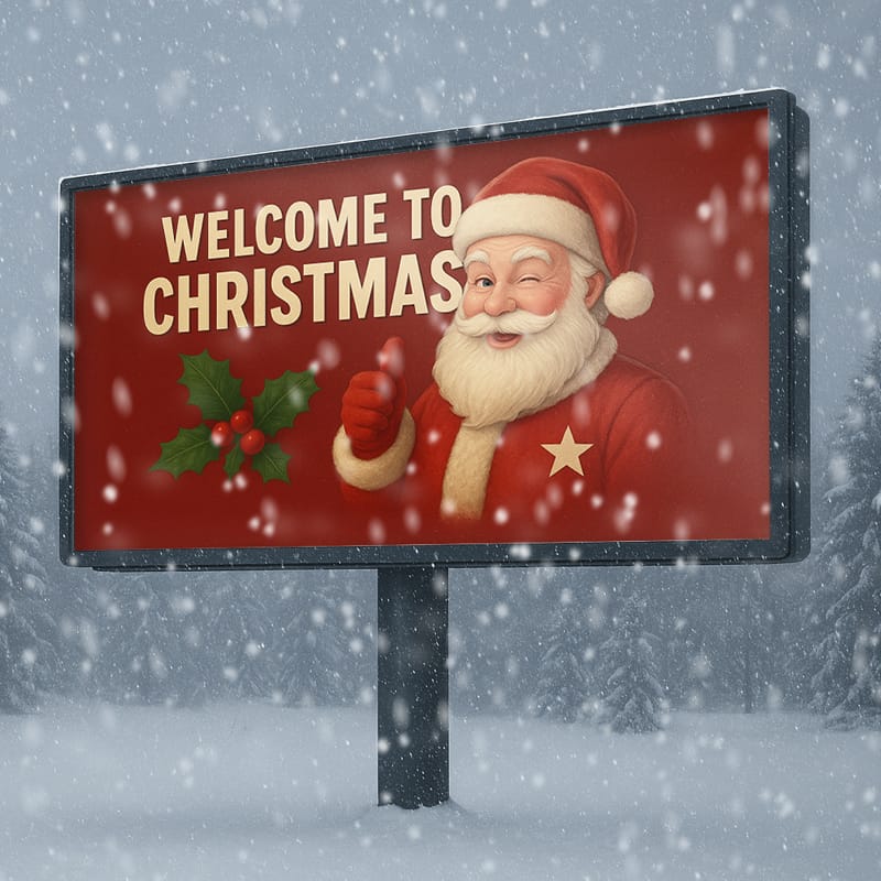 Snowing Christmas Season Roadside Billboard Mockup PSD