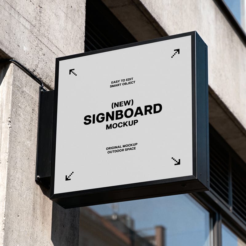 Square Box Sign Mockup PSD