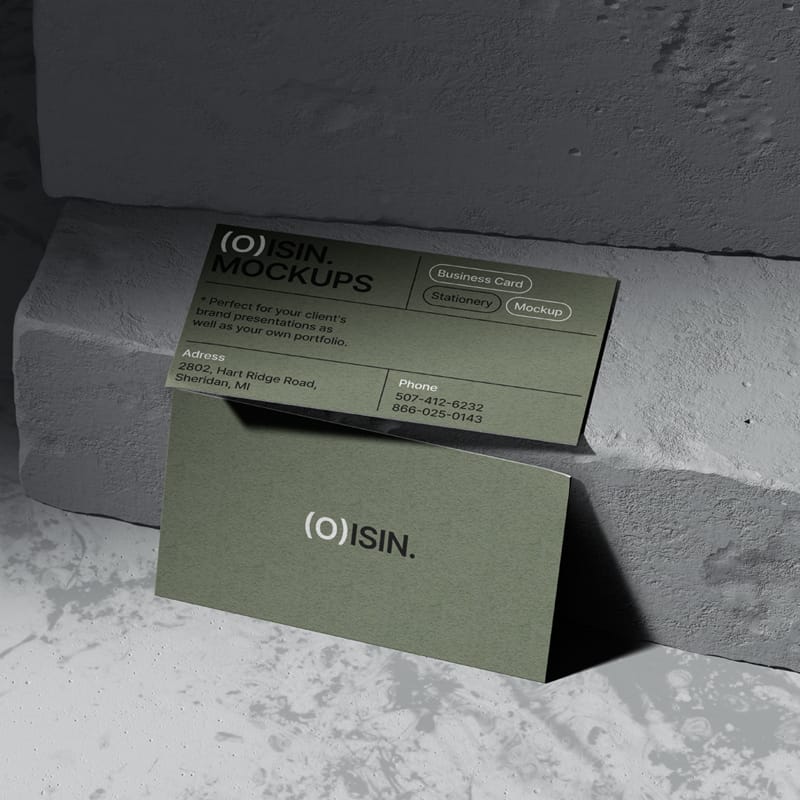 Two Business Card Mockups on Concrete Blocks PSD