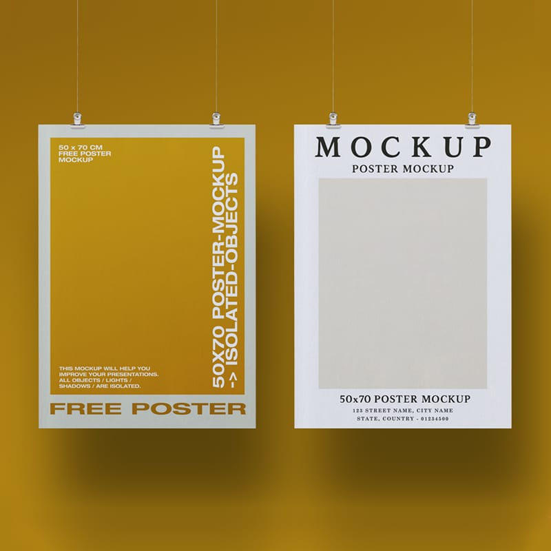 Two Hanging Poster Mockups PSD