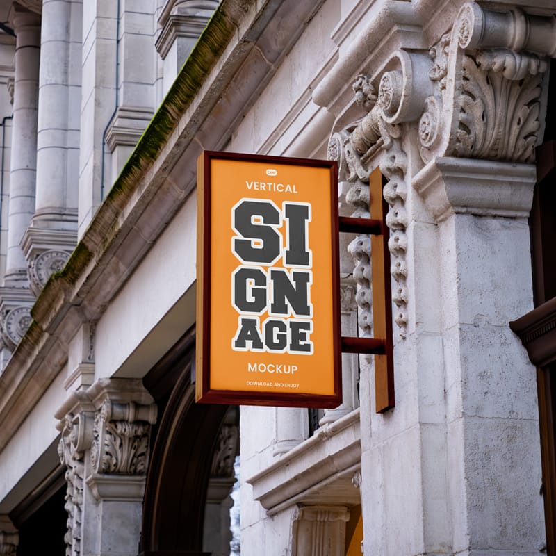 Vertical Framed Sign Mockup PSD