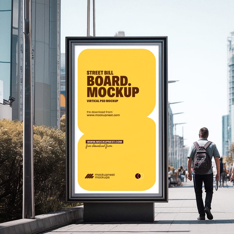 Vertical Street Billboard Mockup PSD
