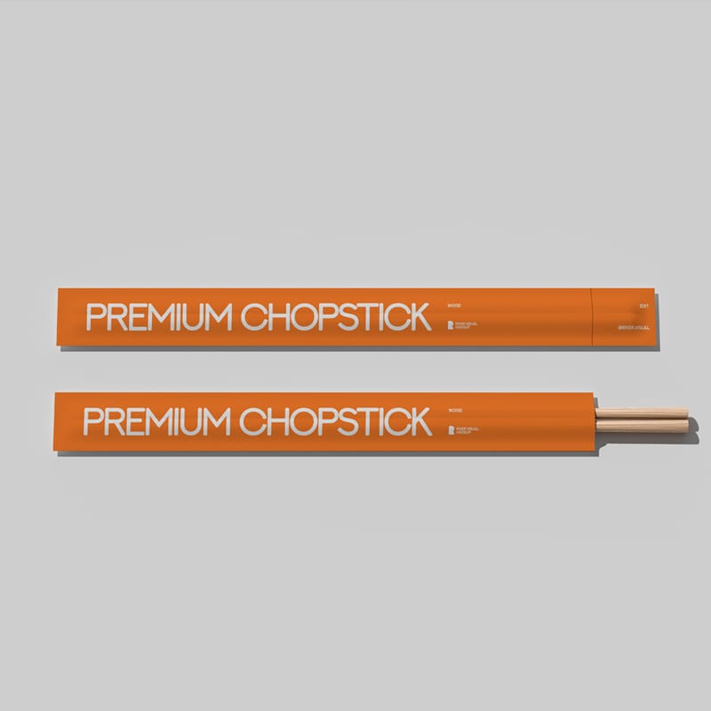 Wood Chopstick Paper Packaging Mockup PSD