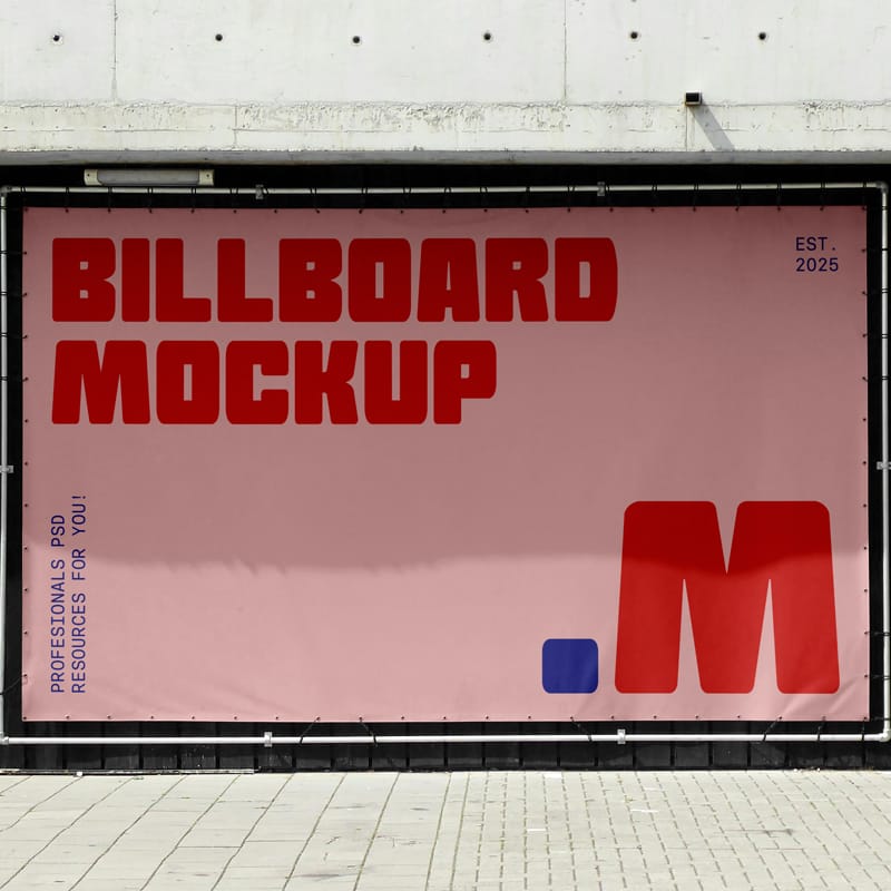 Banner Attached to Black Wall Mockup PSD