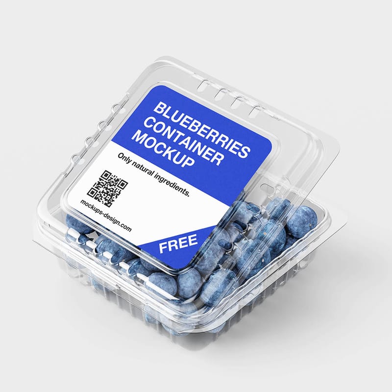 Blueberries Plastic Container Mockup PSD