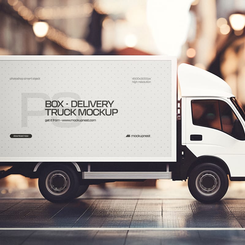Box Food Delivery Truck Mockup PSD