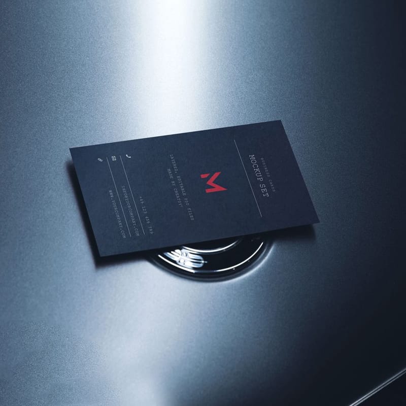 Business Card on Luxury Car Hood Branding Mockup PSD