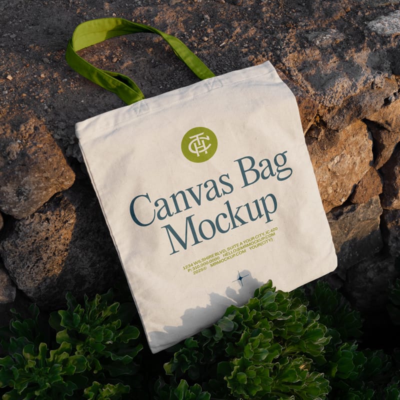 Canvas Bag Laying on Stones Mockup PSD
