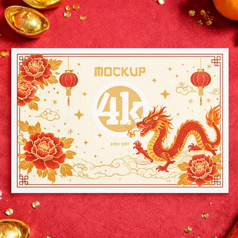 Chinese New Year Greeting Card Mockup PSD