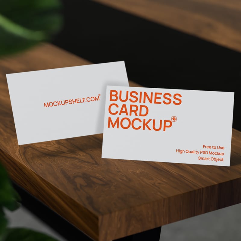 Clean Business Card Mockup on Wooden Table PSD