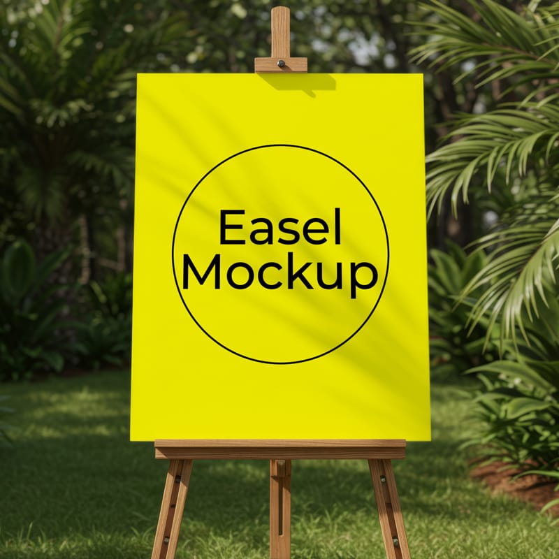 Easel Board in Nature Mockup PSD