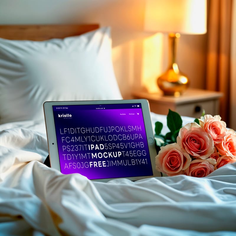 Elegant iPad Mockup on White Silk Sheets PSD