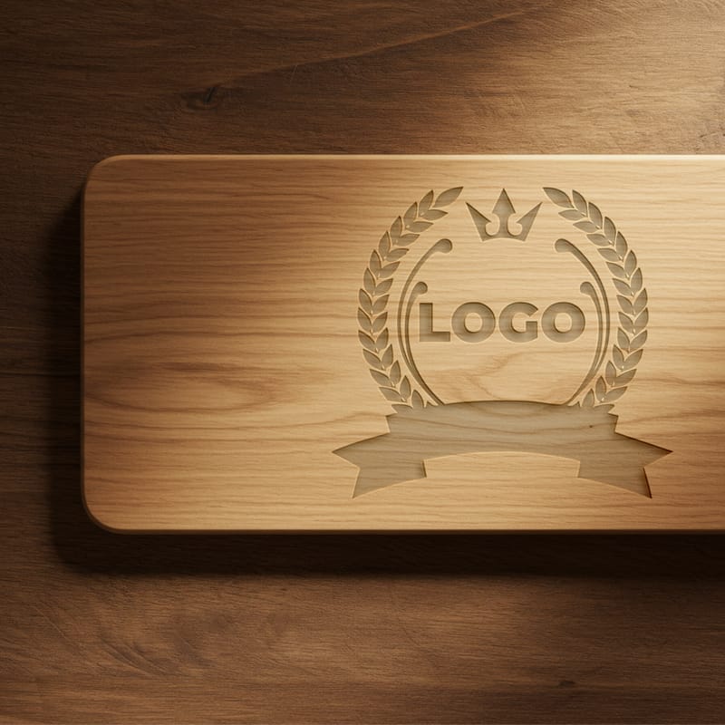 Engraved Logo on Wood Mockup PSD