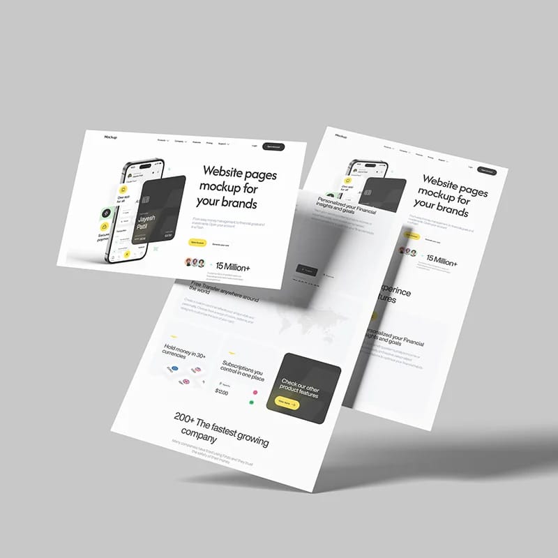 Floating Website Pages Mockup Template PSD