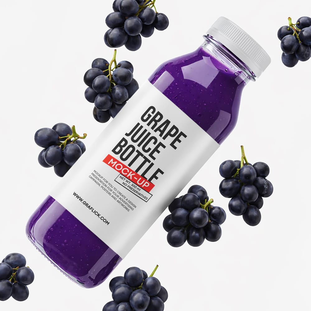 Free Black Grape Juice Bottle Mockup PSD