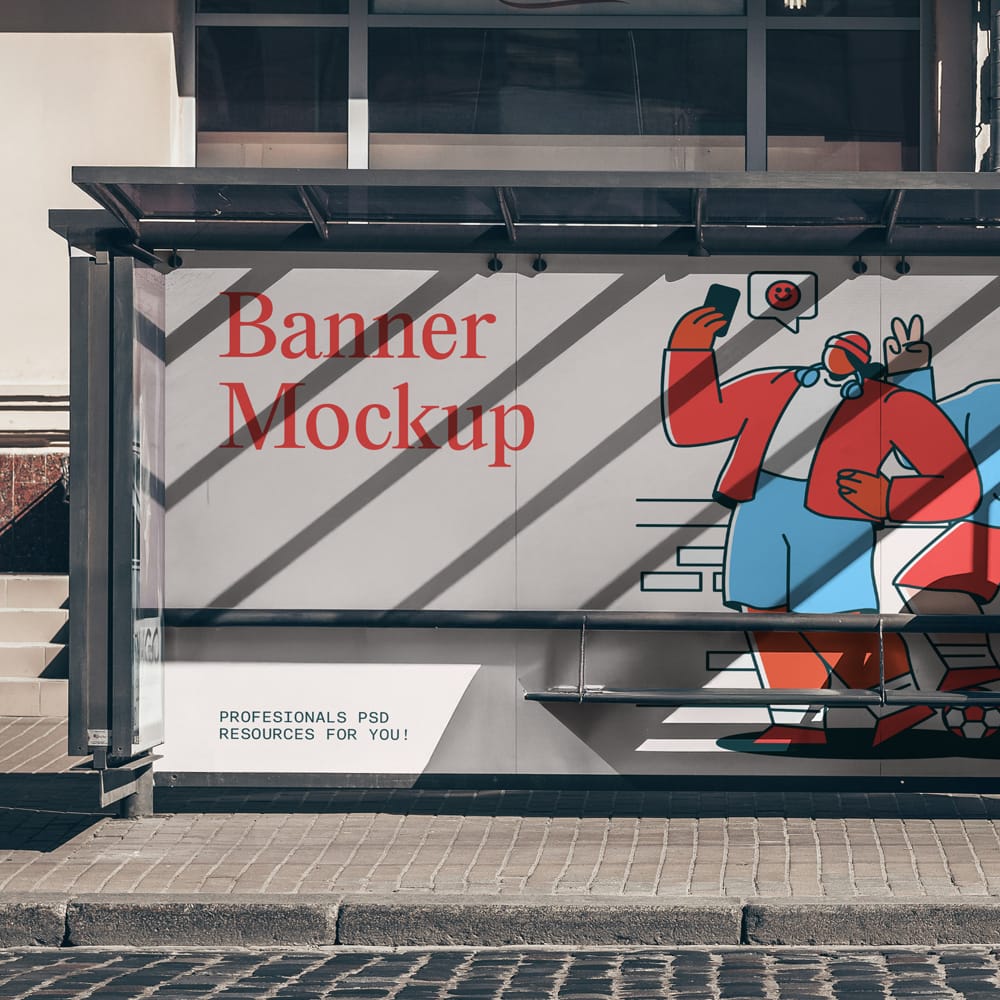 Free Bus Stop Advert Banner Mockup PSD
