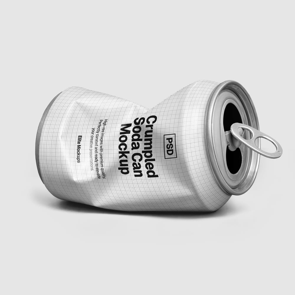 Free Crumpled Soda Can Mockup Template PSD