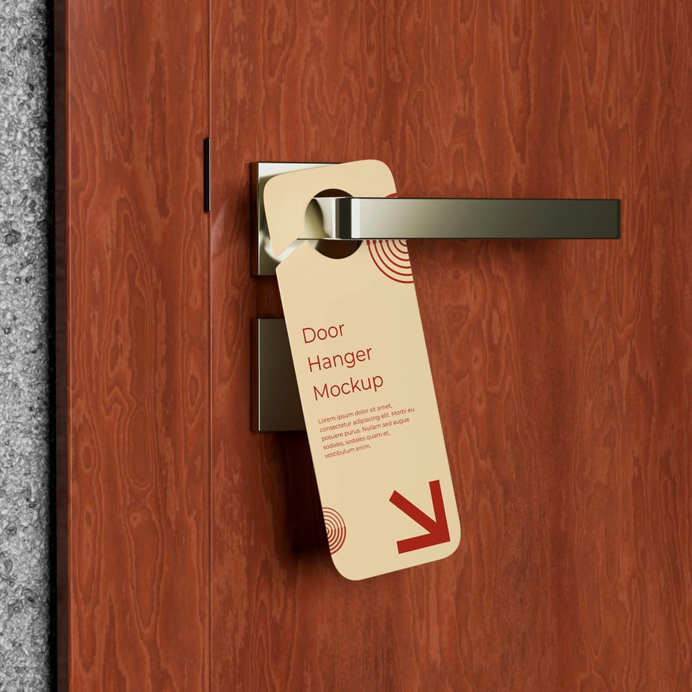 Free Door Hanger Mockup on Wooden Door PSD