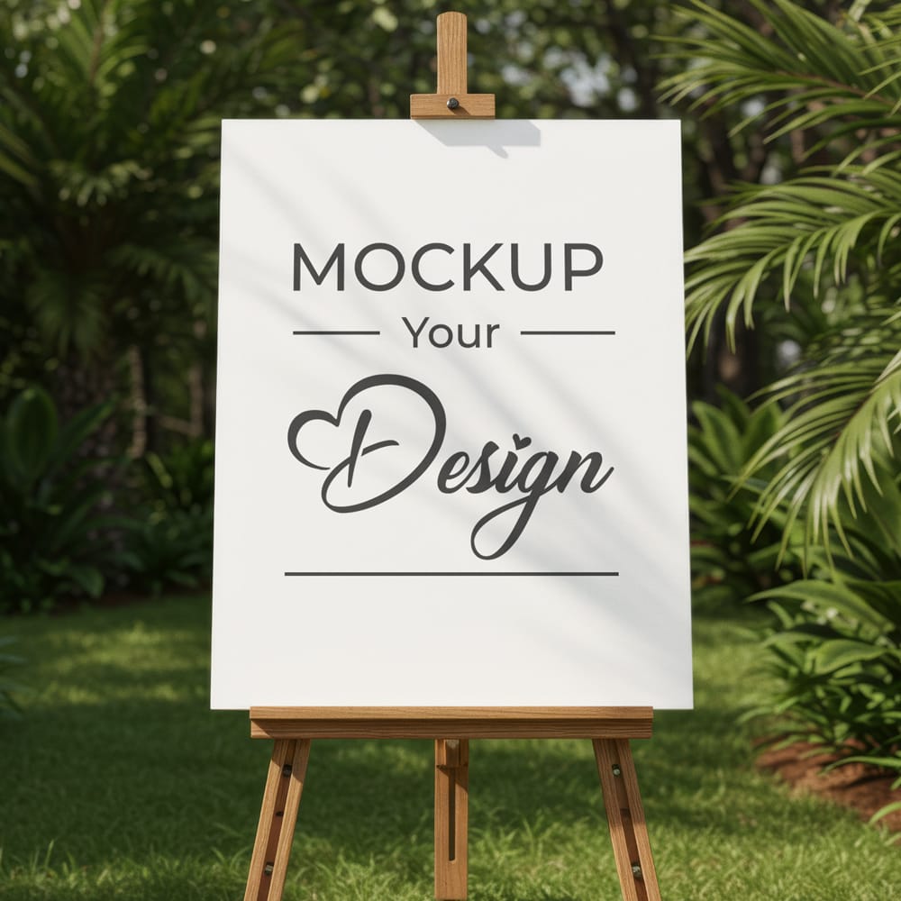 Free Easel Board in Nature Mockup PSD