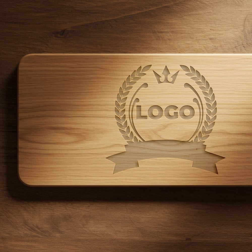 Free Engraved Logo on Wood Mockup PSD