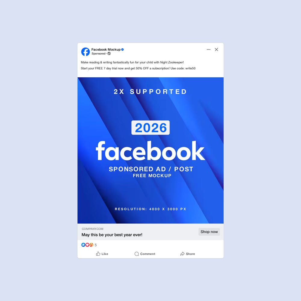 Free Facebook Sponsored Page Post Ad Mockup PSD