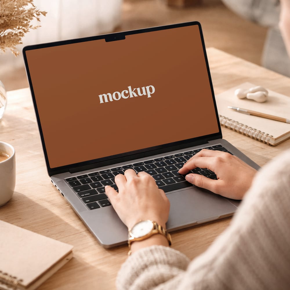 Free Female Using Laptop Mockup PSD