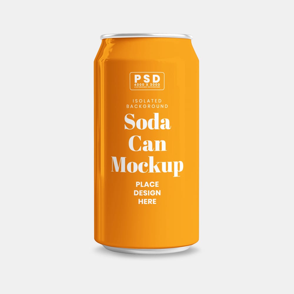 Free Glossy Aluminum Soda Can Mockup PSD