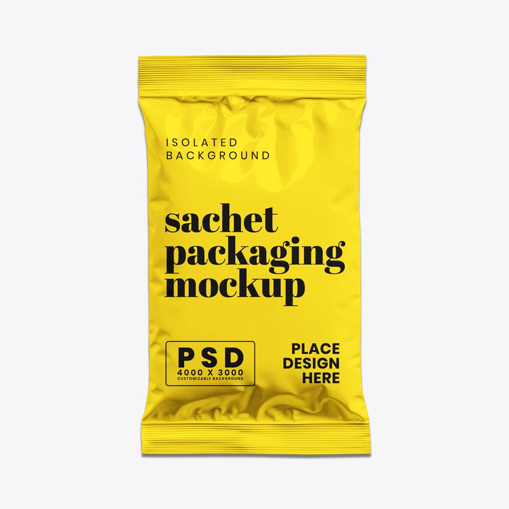 Free Glossy Sachet Packaging Mockup PSD