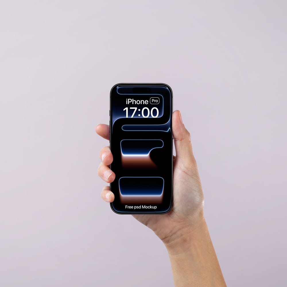 Free Hand Holding iPhone 17 Pro Mockup PSD