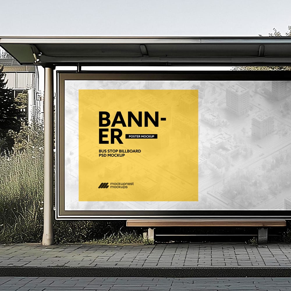 Free Large Format Bus Shelter Billboard Mockup PSD