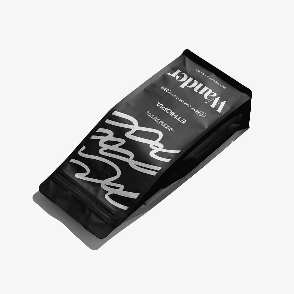 Free Matte Black Gusseted Coffee Bag Mockup PSD