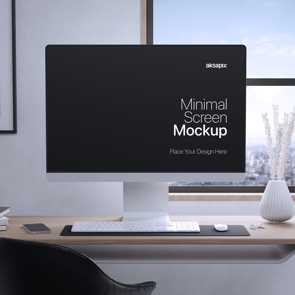 Free Minimal Desktop Screen Mockup PSD