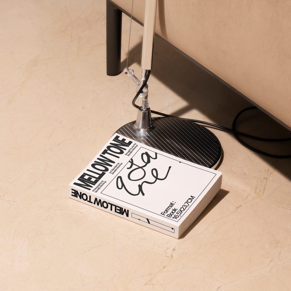 Free Minimalist Editorial Book Mockup on Stone Floor PSD