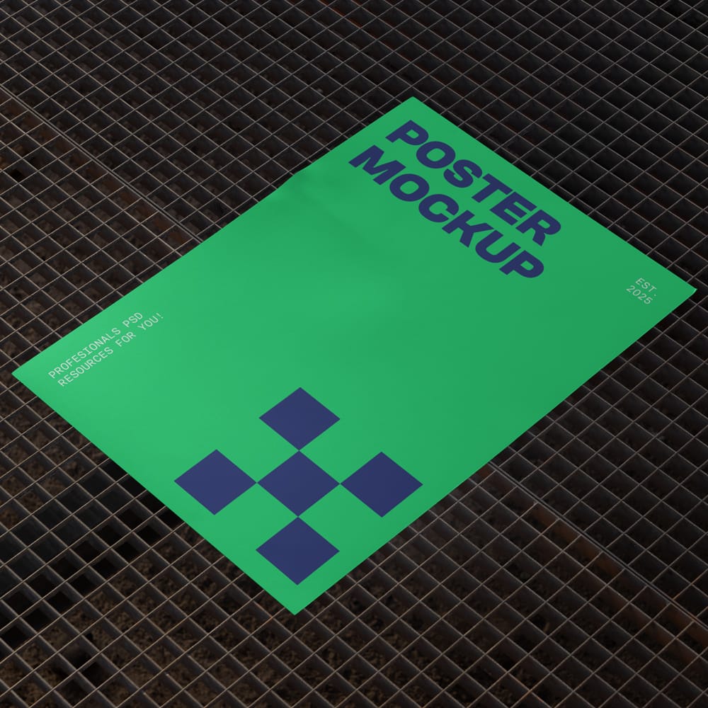 Free Poster on Metal Grid Mockup PSD