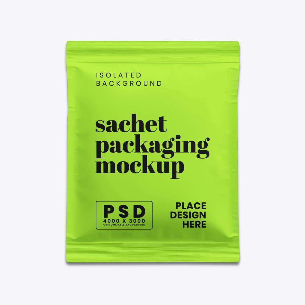 Free Realistic 3D Foil Sachet Mockup PSD