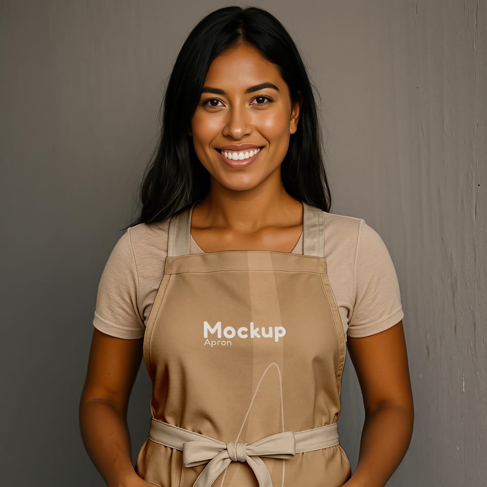 Free Realistic Female Model Apron Mockup PSD