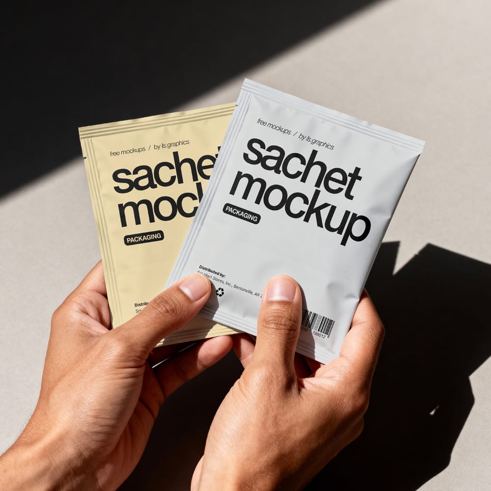 Free Realistic Sachet Packaging Mockup PSD