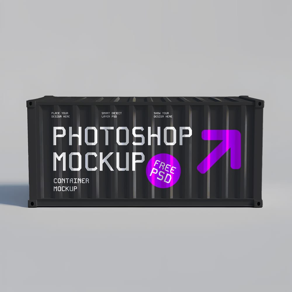 Free Shipping Container with Banner Mockup PSD