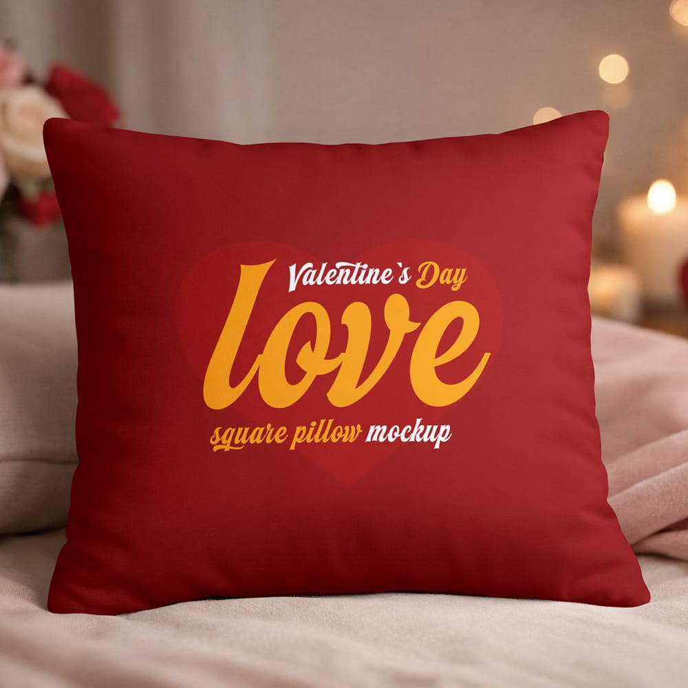 Free Valentine’s Love Square Pillow Mockup PSD